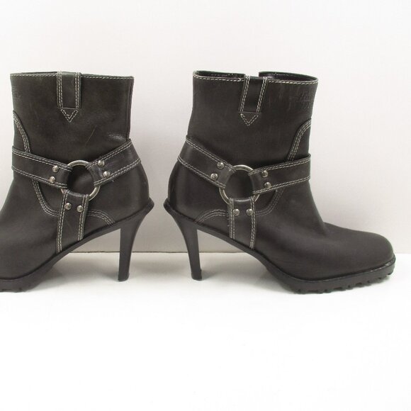 Womans HARLEY-DAVIDSON Ankle Buckle Zipped Boots Black Leather 3" Heel Size 8 - Picture 10 of 11